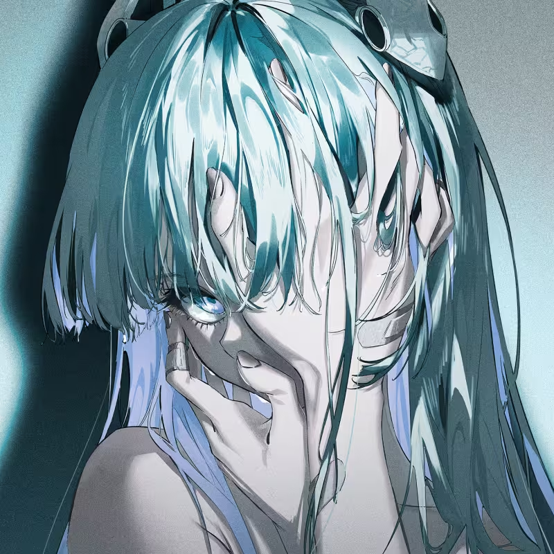 Illustrated blue-haired character